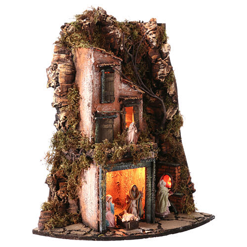 Angular Neapolitan Nativity Scene with lights and oven, 50x30x30 cm, for 8 cm figurines 5