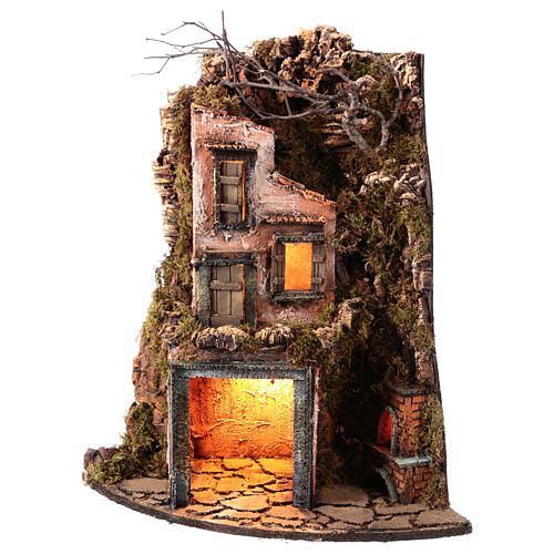 Presepe napoletano angolare luce forno 50x30x30 cm statue 8 cm 6