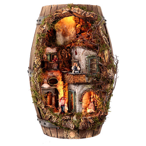 Botte presepe mulino a vento led statue 8 cm 60x35x25 cm napoletano 1