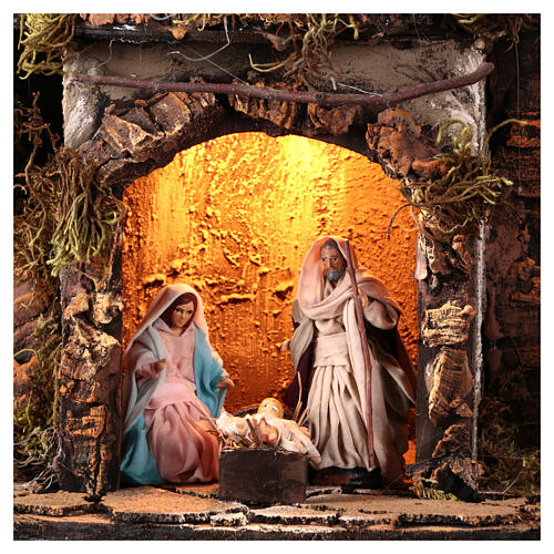 Corner setting with LEDs and windmill, 50x30x30 cm, Neapolitan Nativity Scene of 10 cm 2