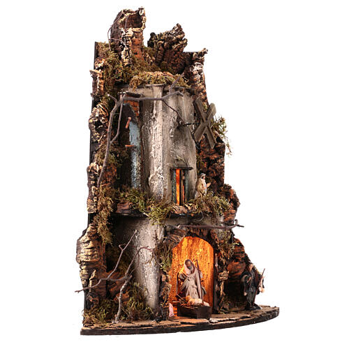 Corner setting with LEDs and windmill, 50x30x30 cm, Neapolitan Nativity Scene of 10 cm 4