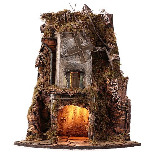 Corner setting with LEDs and windmill, 50x30x30 cm, Neapolitan Nativity Scene of 10 cm 5