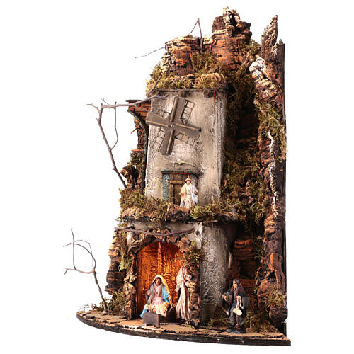 Presepe angolare napoletano led mulino a vento 10 cm 50x30x30 3