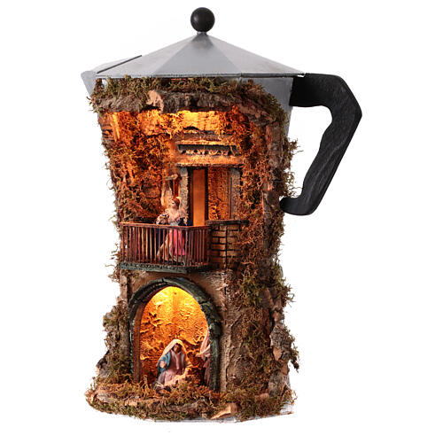 Moka pot shaped Neapolitan Nativity Scene with LED lights, 50x40x30 cm, for 8 cm characters 3