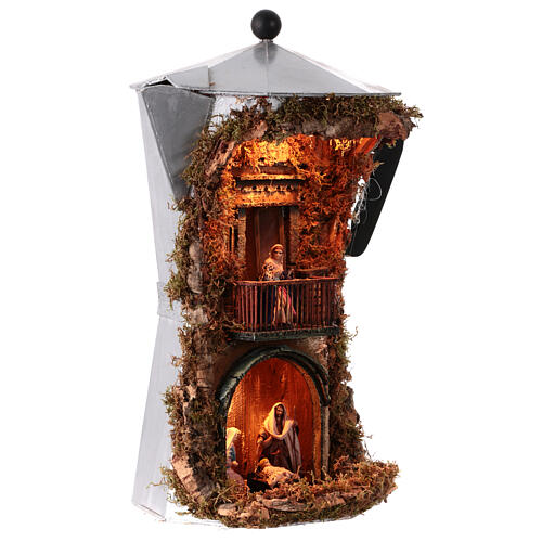 Moka pot shaped Neapolitan Nativity Scene with LED lights, 50x40x30 cm, for 8 cm characters 5