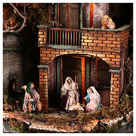 Barrel with fountain, light and 8 cm Neapolitan Nativity Scene 80x50x30 cm