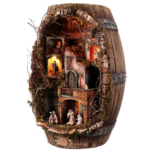 Barrel with fountain, light and 8 cm Neapolitan Nativity Scene 80x50x30 cm 3