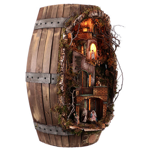 Barrel with fountain, light and 8 cm Neapolitan Nativity Scene 80x50x30 cm 5