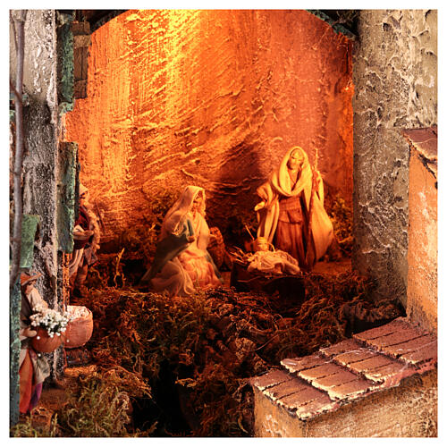 Neapolitan Nativity Scene with mill and waterfall, LED lights, 90x70x50 cm, for 8 cm characters 2