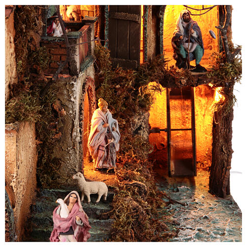 Neapolitan Nativity Scene with mill and waterfall, LED lights, 90x70x50 cm, for 8 cm characters 4
