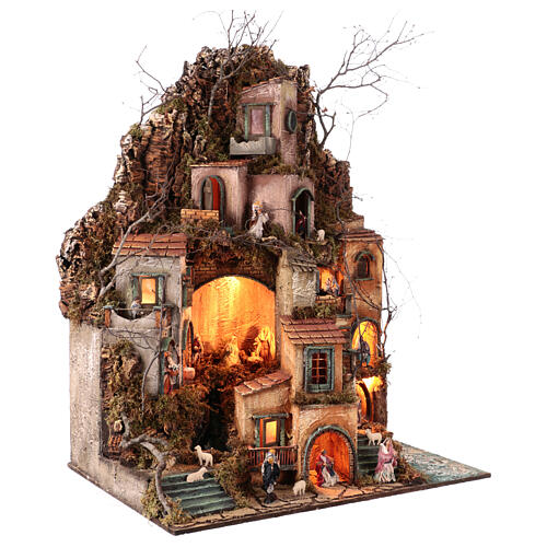 Neapolitan Nativity Scene with mill and waterfall, LED lights, 90x70x50 cm, for 8 cm characters 5