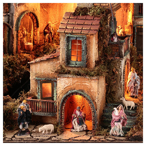Neapolitan Nativity Scene with mill and waterfall, LED lights, 90x70x50 cm, for 8 cm characters 6
