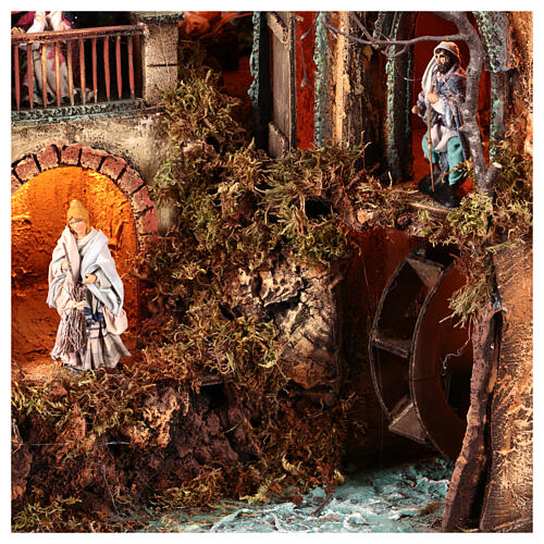 Neapolitan Nativity Scene with mill and waterfall, LED lights, 90x70x50 cm, for 8 cm characters 9