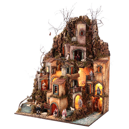 Neapolitan nativity village waterfall mill 8 cm LED 90x70x50 cm 3