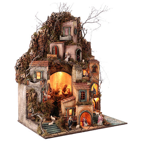 Neapolitan nativity village waterfall mill 8 cm LED 90x70x50 cm 5