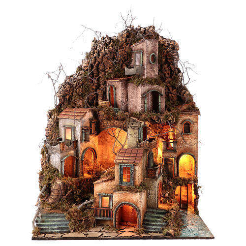 Neapolitan nativity village waterfall mill 8 cm LED 90x70x50 cm 10