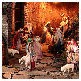 Neapolitan Nativity Scene of 8 cm with fountain and LED lights, 95x70x50 cm