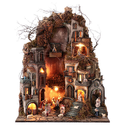Neapolitan Nativity Scene of 8 cm with fountain and LED lights, 95x70x50 cm 1