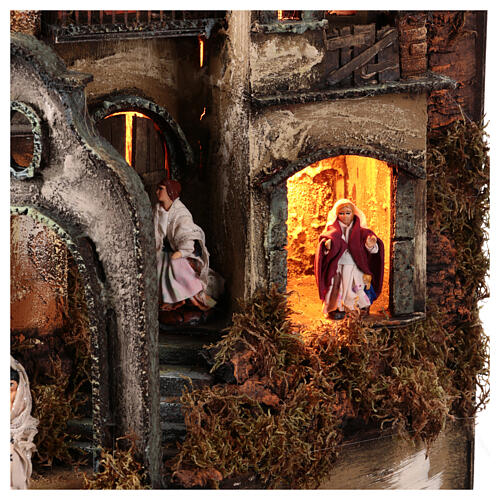 Neapolitan Nativity Scene of 8 cm with fountain and LED lights, 95x70x50 cm 8