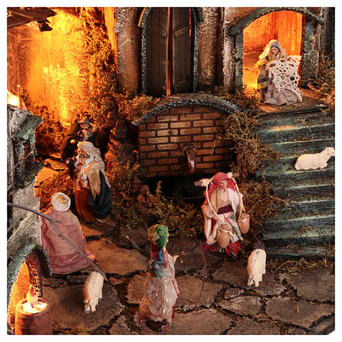 Neapolitan Nativity Scene of 8 cm with fountain and LED lights, 95x70x50 cm 9