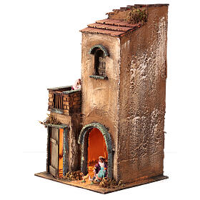 Building with LED lights and 6 cm Neapolitan Nativity Scene characters, 35x20x20 cm