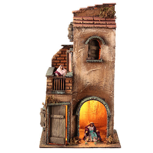 Building with LED lights and 6 cm Neapolitan Nativity Scene characters, 35x20x20 cm 1