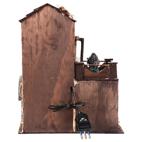 Red house with Nativity and LED lights, Neapolitan Nativity Scene of 6 cm, 30x25x20 cm 4