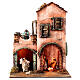 Red house with Nativity and LED lights, Neapolitan Nativity Scene of 6 cm, 30x25x20 cm s1
