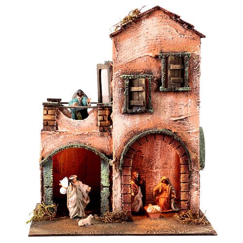 LED nativity house 6 cm Neapolitan nativity 30x25x20 cm 1