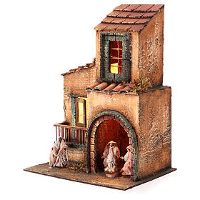 Dom wiejski z figurkami 6 cm, Scena Narodzin, led, 30x20x20 cm, styl neapolitański