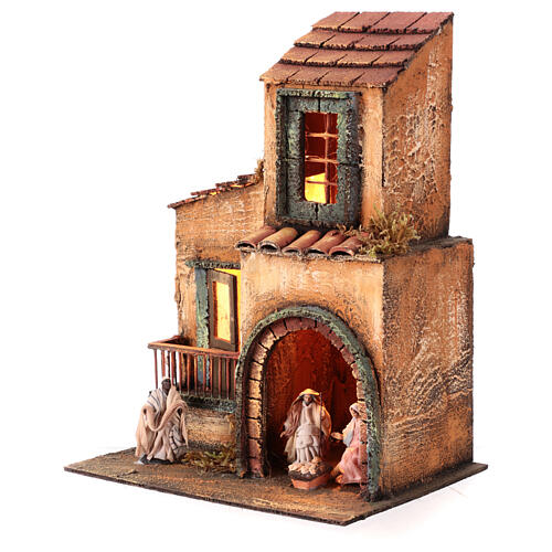 Dom wiejski z figurkami 6 cm, Scena Narodzin, led, 30x20x20 cm, styl neapolitański 2