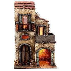 Three-storey house with LED lights for 6 cm Neapolitan Nativity Scene, 35x20x15 cm