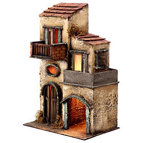 Three-storey house with LED lights for 6 cm Neapolitan Nativity Scene, 35x20x15 cm