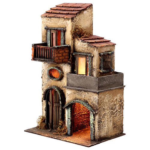 Three-storey house with LED lights for 6 cm Neapolitan Nativity Scene, 35x20x15 cm 2