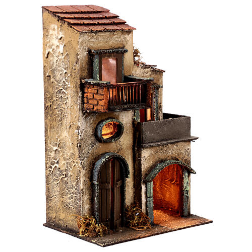 Three-storey house with LED lights for 6 cm Neapolitan Nativity Scene, 35x20x15 cm 3