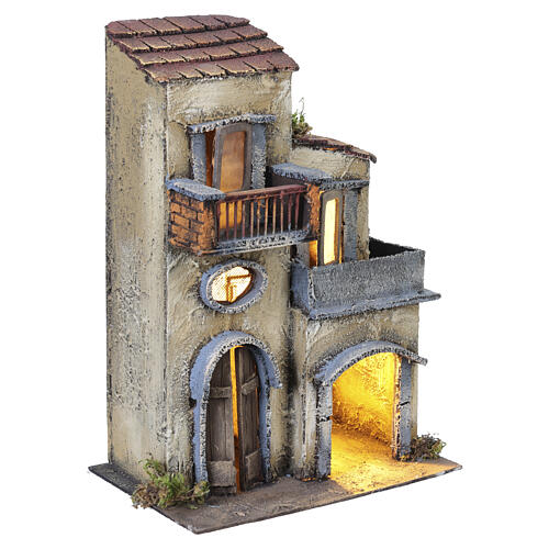 Kamienice, oświetlenie led, szopka neapolitańska 6 cm, 35x20x15 cm 3