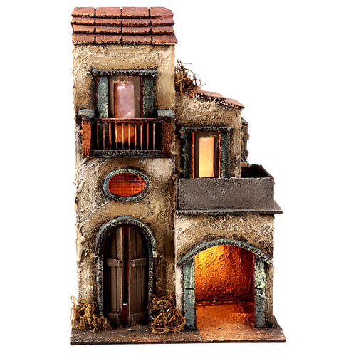 Casa com balcões luz LED 35x20x15 cm presépio napolitano de 6 cm 1