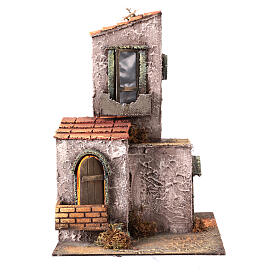 Grey house with LED lights for 6 cm Neapolitan Nativity Scene, 35x25x25 cm