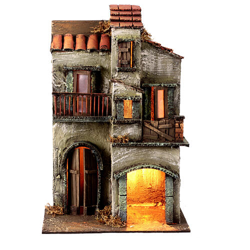 Old house with two balconies for 6 cm Neapolitan Nativity Scene, 30x20x15 cm 1