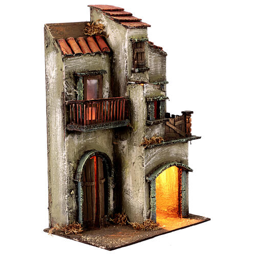 Old house with two balconies for 6 cm Neapolitan Nativity Scene, 30x20x15 cm 3