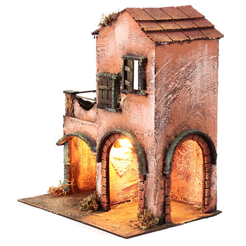 Casa vermelha com luz LED 30x25x20 cm para presépio napolitano 6 cm 2