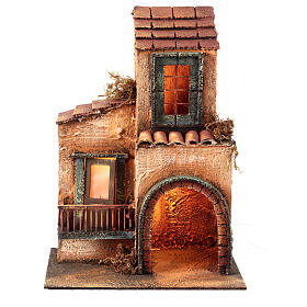 Two-storey house with LED lights for 6 cm Neapolitan Nativity Scene, 30x20x20 cm