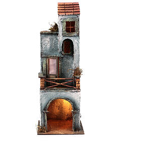 Three-storey grey house with light, 40x15x15 cm, for 8 cm Neapolitan Nativity Scene