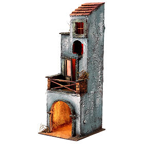 Three-storey grey house with light, 40x15x15 cm, for 8 cm Neapolitan Nativity Scene