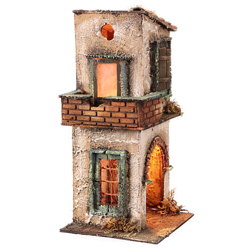 Casa a due piani 8 cm stile napoletano led 30x15x15 cm 3