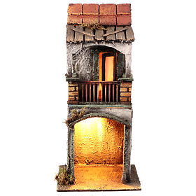 House with arch and balcony for 8 cm Neapolitan Nativity Scene, 30x15x15 cm