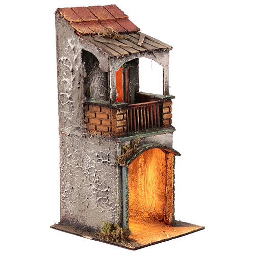 House with arch and balcony for 8 cm Neapolitan Nativity Scene, 30x15x15 cm 3