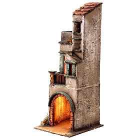 Three-storey house with balconies for 6 cm Neapolitan Nativity Scene, 35x15x15 cm