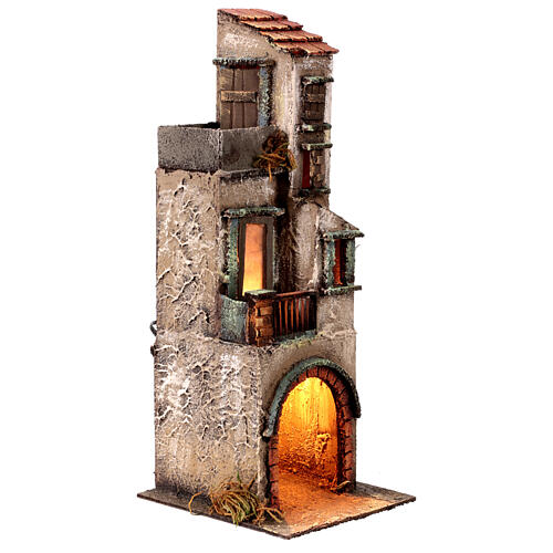 Three-storey house with balconies for 6 cm Neapolitan Nativity Scene, 35x15x15 cm 3