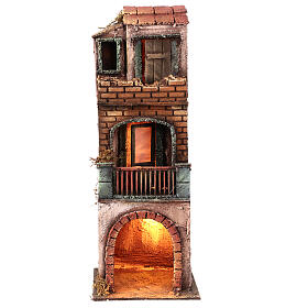 Haus, 3 Stockwerke, Krippenszenerie, neapolitanischer Stil, 8 cm Krippe, Beleuchtung, 40x15x15 cm